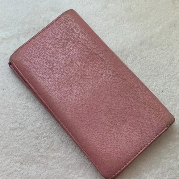 Authentic Chanel pink leather long wallet